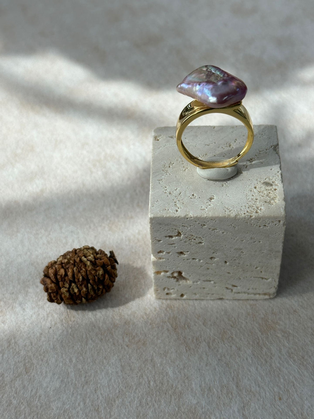 Iridescent Baroque Pearl Ring with 18K Gold-Plated Silver